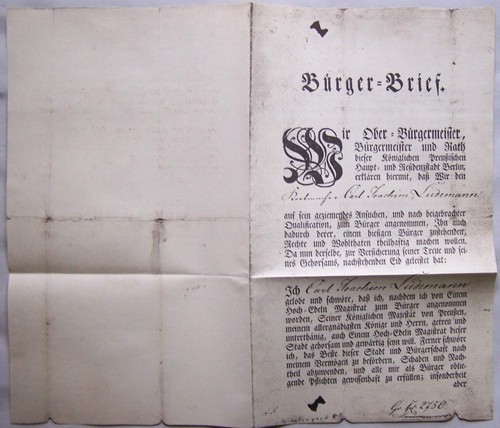 Berlin 1830 bürgerbrief - 1830, für